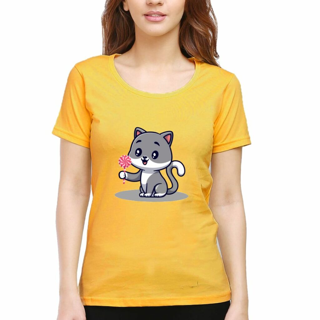 best cat lover tshirts for women available online in india cute cat with candy swag swami article