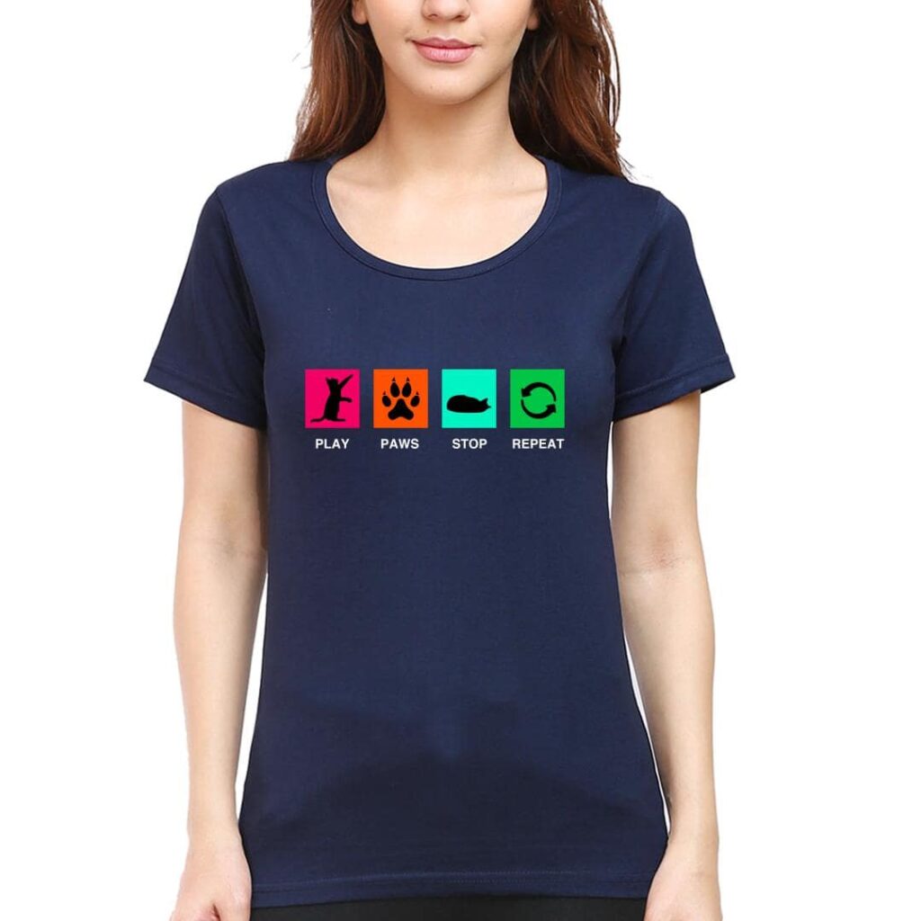 best cat lover tshirts for women available online in india play paws stop repeat pet cat lover swag swami article